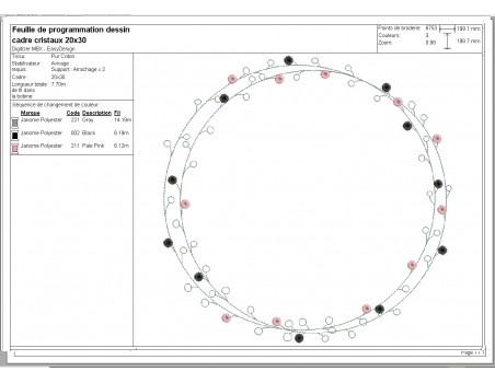 Motif de broderie machine cadre cristaux