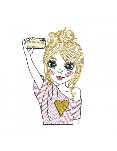 Motif de broderie machine fille selfie en mylar