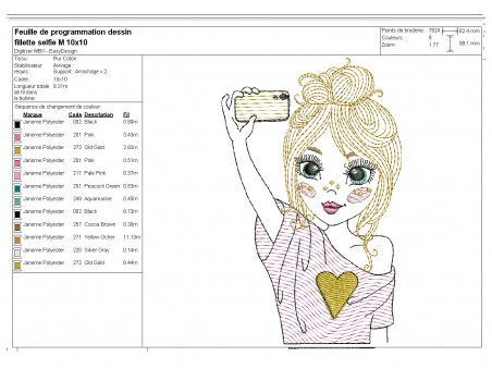 Instant download machine embroidery design girl selfie mylar