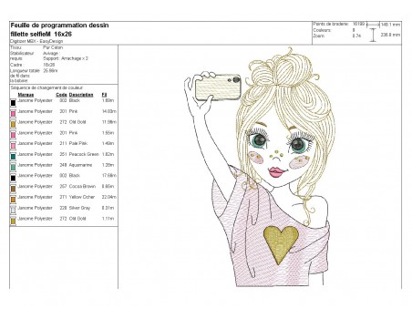 Instant download machine embroidery design girl selfie mylar