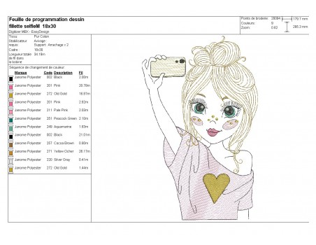 Instant download machine embroidery design girl selfie mylar