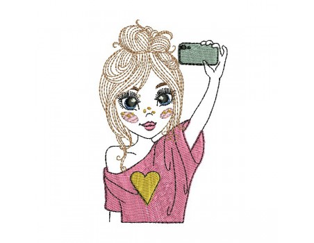Instant download machine embroidery design little girl selfie mylar