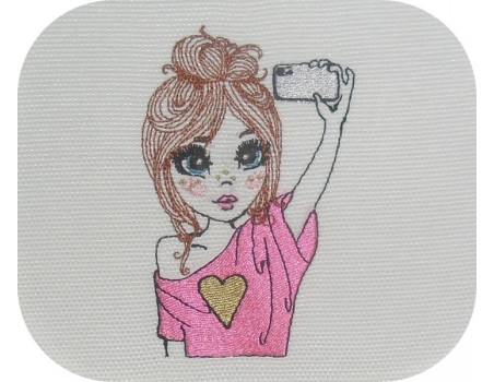 Instant download machine embroidery design little girl selfie mylar