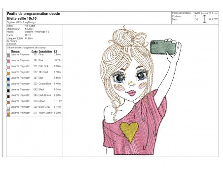 Instant download machine embroidery design little girl selfie mylar