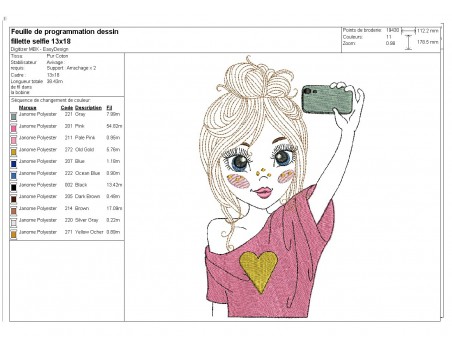 Instant download machine embroidery design little girl selfie mylar