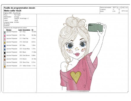 Instant download machine embroidery design little girl selfie mylar