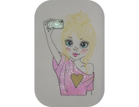 Motif de broderie machine fille selfie en mylar