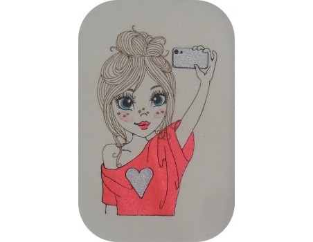 Motif de broderie machine fille faisant un selfie