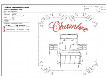 Motif de broderie machine chambre à coucher