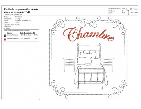 Motif de broderie machine chambre à coucher