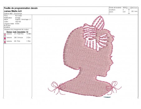 Motif de broderie profil fillette