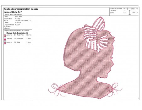 Motif de broderie profil fillette