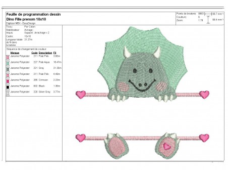 Motif de broderie machine dinosaure  prénom fille