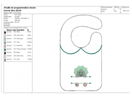 Motif de broderie machine ITH  Bavoir dinosaure prénom garçon