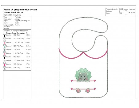 Motif de broderie machine ITH  Bavoir dinosaure prénom fille