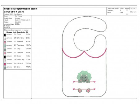 Motif de broderie machine ITH  Bavoir dinosaure prénom fille