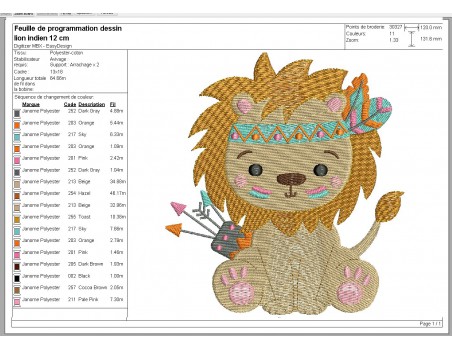 Motif de broderie machine lion indien