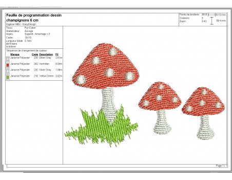 Motif de broderie machine champignons