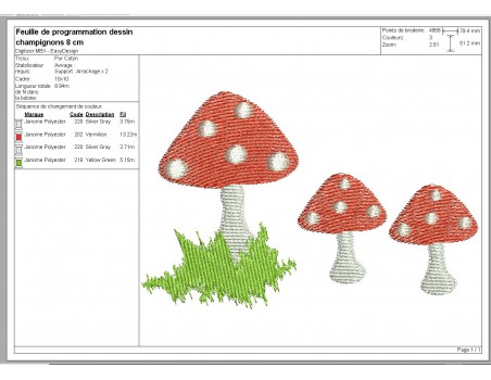 Motif de broderie machine champignons