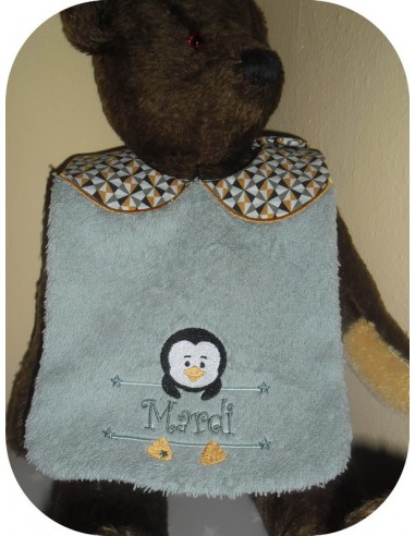 Motif de broderie machine ITH  Bavoir pingouin