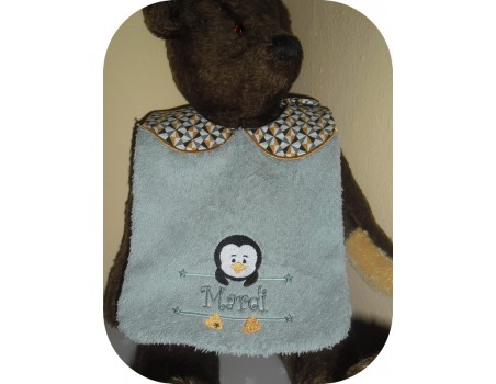 Motif de broderie machine ITH  Bavoir pingouin