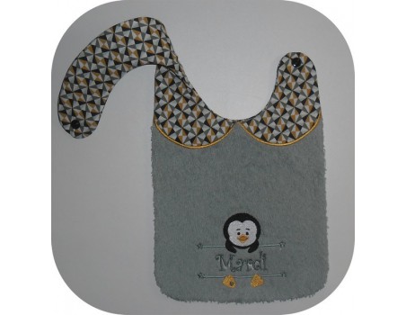 Motif de broderie machine ITH  Bavoir pingouin