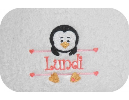 Motif de broderie machine pingouin  prénom fille