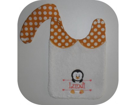 Motif de broderie machine ITH  Bavoir pingouin fille