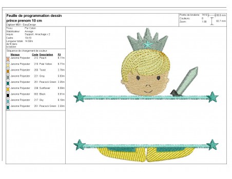 Motif de broderie machine prince prénom