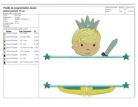 Motif de broderie machine prince prénom