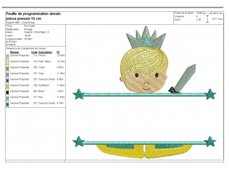 Motif de broderie machine prince prénom
