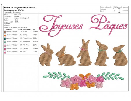 Motif de broderie machine  les lapins de Pâques