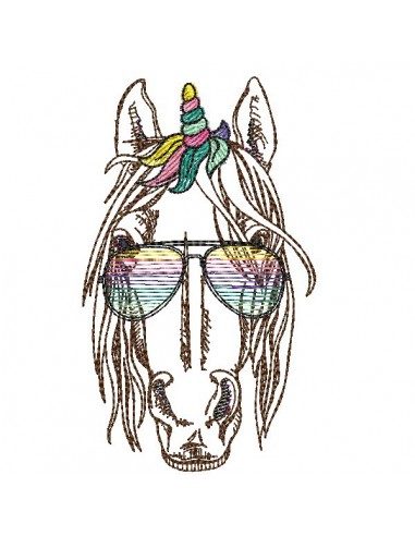 Motif de broderie machine licorne avec ses lunettes