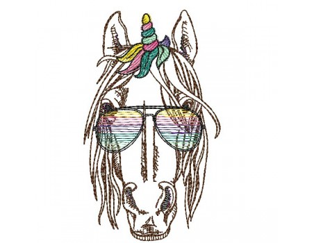 Motif de broderie machine licorne avec ses lunettes