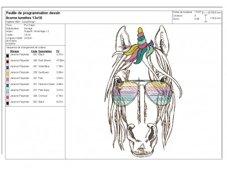Instant download machine embroidery  unicorn with his glasses