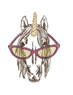 Instant download machine embroidery  unicorn with his glasses and mylar horn