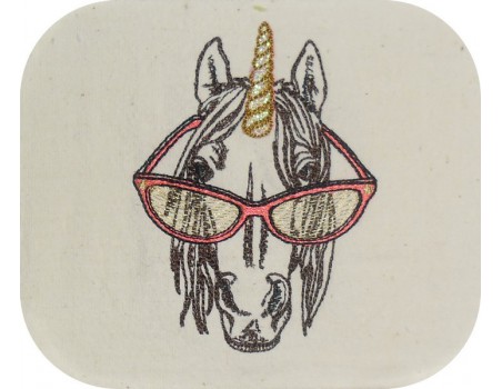 Instant download machine embroidery  unicorn with his glasses and mylar horn