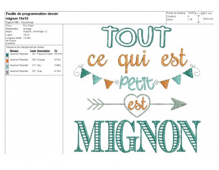 Motif de broderie machine  texte mignon