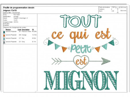 Motif de broderie machine  texte mignon