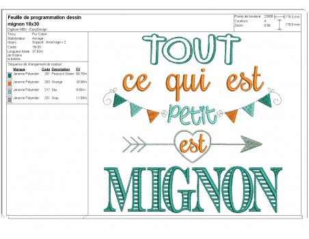 Motif de broderie machine  texte mignon