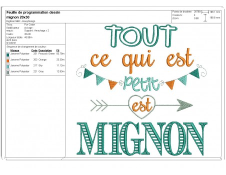 Motif de broderie machine  texte mignon