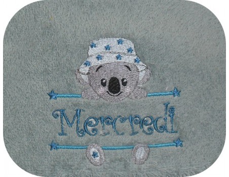 Motif de broderie machine koala  prénom garçon