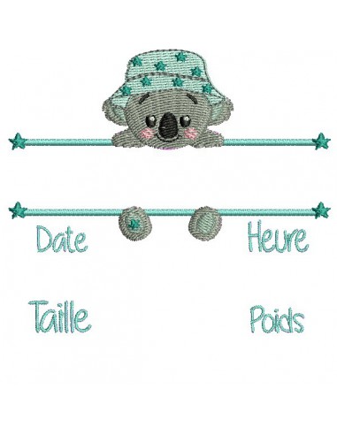 Motif de broderie machine koala  journal de naissance garçon