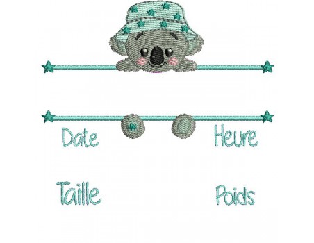 Motif de broderie machine koala  journal de naissance garçon