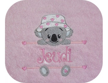 Motif de broderie machine  koala  prénom fille