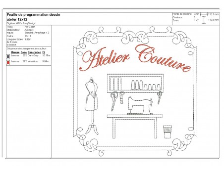Motif de broderie machine atelier couture