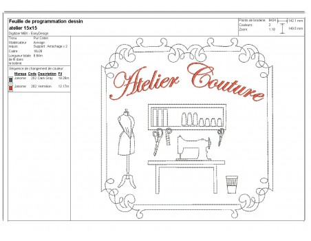 Motif de broderie machine atelier couture