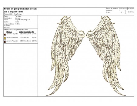 Motif de broderie machine  ailes d'ange