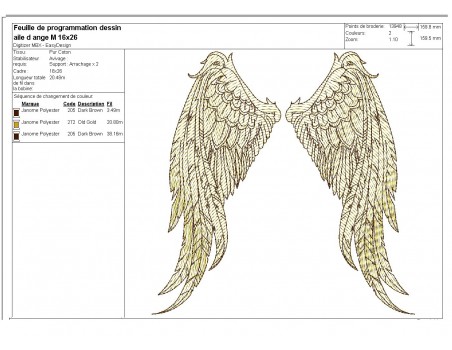 Motif de broderie machine  ailes d'ange