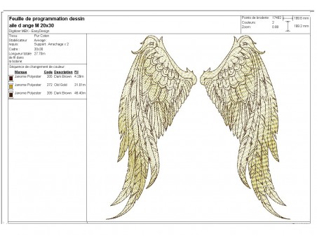 Motif de broderie machine  ailes d'ange